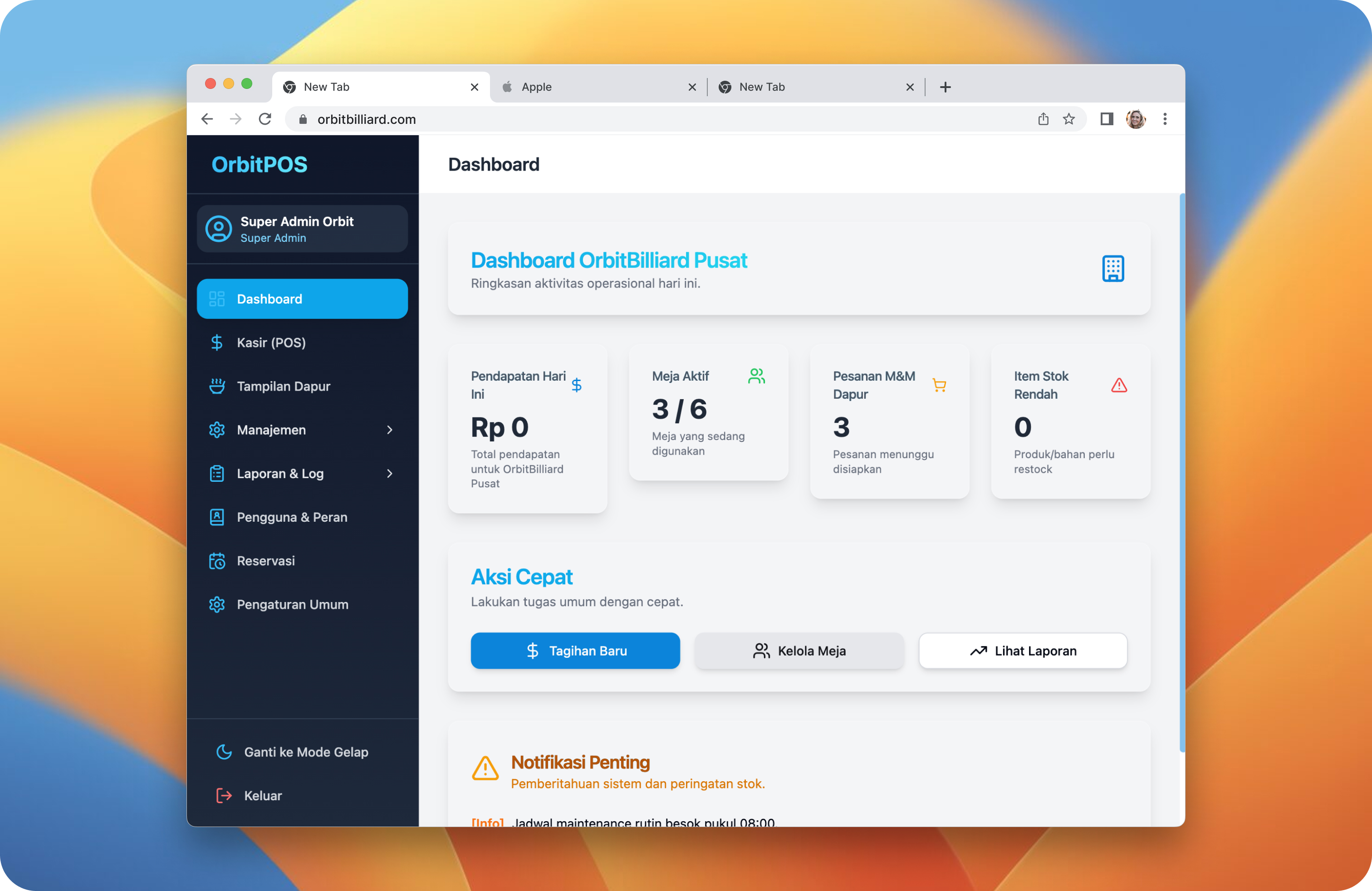 OrbitPOS — Billiard Hall Management System